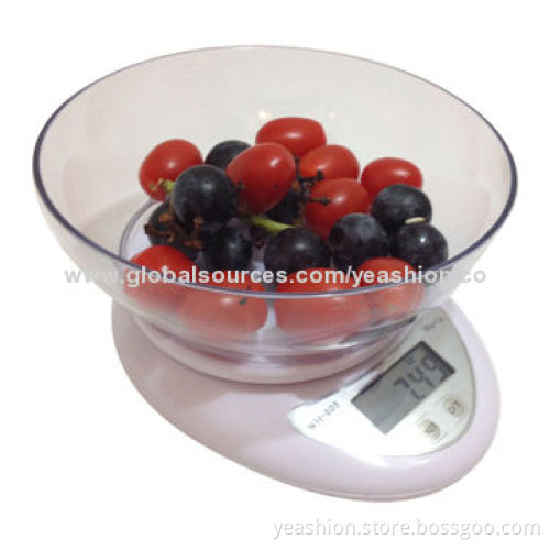5kg/1g Digital Kitchen Scale with Bowl and LCD Display, Low-battery/Overload Indication
